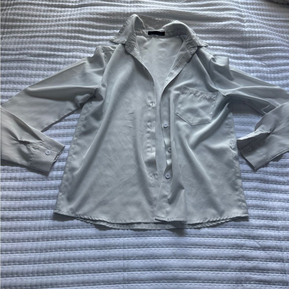 White Button Down Shirt Size Small Women’s Collared Blouse (Shein-Style)